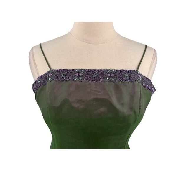 Vintage 90s Y2K Iridescent Dress Green Purple Prom Goth Fairy Grunge Beaded 8P - Picture 2 of 10